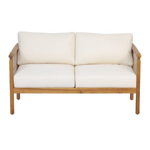 English Elm Outdoor Acacia Wood Patio Conversation Set with Rope Weaving and Plush Cream Cushions N768S446373T