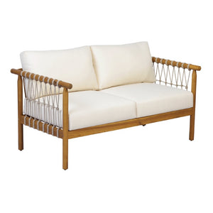 English Elm Outdoor Acacia Wood Patio Conversation Set with Rope Weaving and Plush Cream Cushions N768S446373T