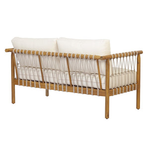 English Elm Outdoor Acacia Wood Patio Conversation Set with Rope Weaving and Plush Cream Cushions N768S446373T