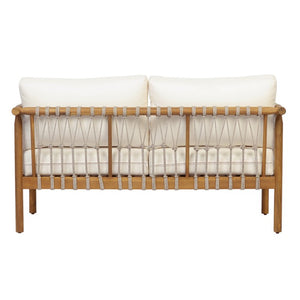 English Elm Outdoor Acacia Wood Patio Conversation Set with Rope Weaving and Plush Cream Cushions N768S446373T