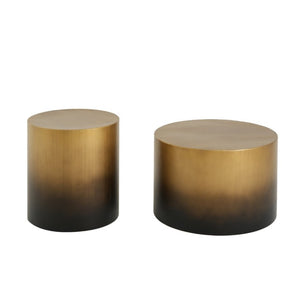 English Elm 2-Piece Iron Drum Coffee and Side Table Set Ombre Brass to Black for Modern Living N768S476602A
