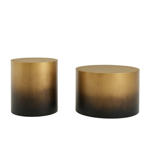 English Elm 2-Piece Iron Drum Coffee and Side Table Set Ombre Brass to Black for Modern Living N768S476602A