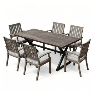 English Elm 7-piece Outdoor Dining Set Aluminum Table Cushioned Chairs Rust Resistant Patio Black+Brown, Grey+Silver N768S660507B