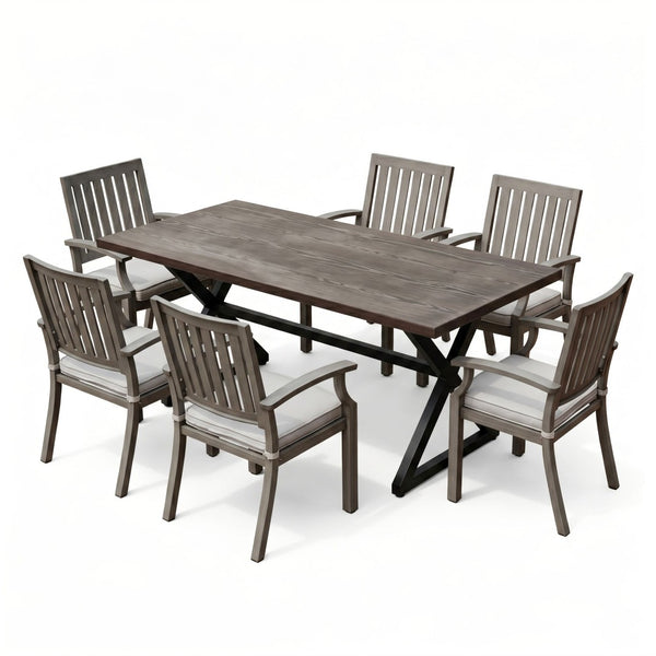 English Elm 7-piece Outdoor Dining Set Aluminum Table Cushioned Chairs Rust Resistant Patio Black+Brown, Grey+Silver N768S660507B