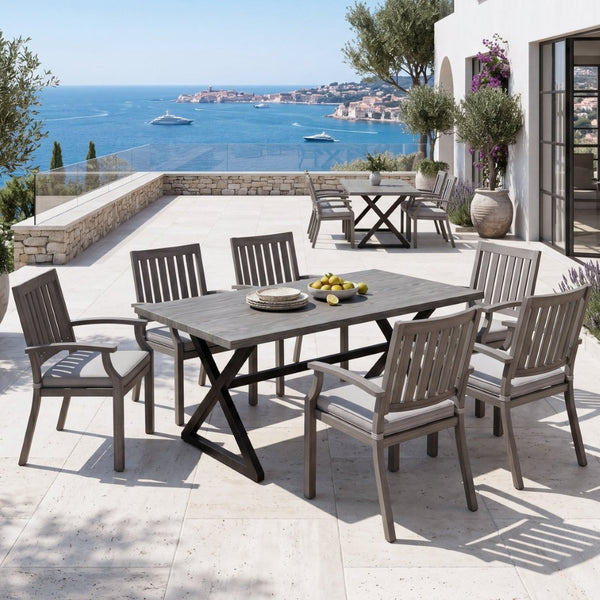 English Elm 7-piece Outdoor Dining Set Aluminum Table Cushioned Chairs Rust Resistant Patio Black, Grey+Silver N768S660507G