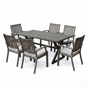 English Elm 7-piece Outdoor Dining Set Aluminum Table Cushioned Chairs Rust Resistant Patio Black, Grey+Silver N768S660507G