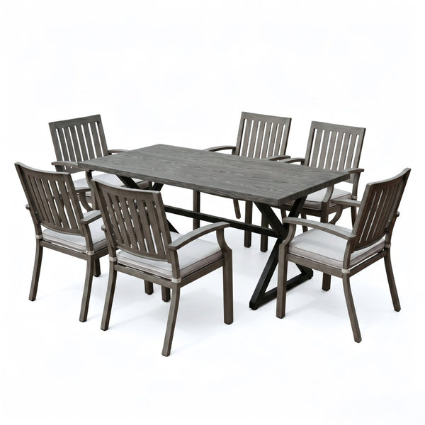 English Elm 7-piece Outdoor Dining Set Aluminum Table Cushioned Chairs Rust Resistant Patio Black, Grey+Silver N768S660507G