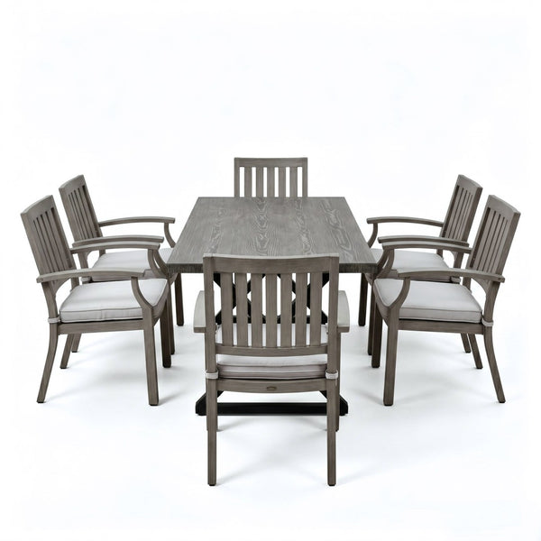 English Elm 7-piece Outdoor Dining Set Aluminum Table Cushioned Chairs Rust Resistant Patio Black, Grey+Silver N768S660507G