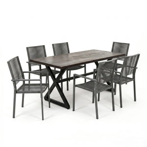 English Elm 7-piece Rust-proof Aluminum Woven Rope Patio Dining Set with Wood-look Rectangular Table N768S700507B