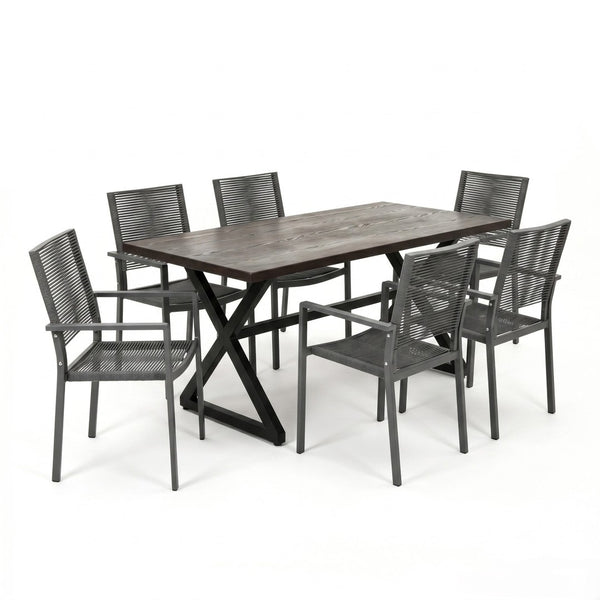 English Elm 7-piece Rust-proof Aluminum Woven Rope Patio Dining Set with Wood-look Rectangular Table N768S700507B