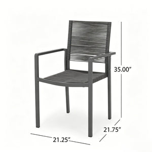 English Elm 7-piece Rust-proof Aluminum Woven Rope Patio Dining Set with Wood-look Rectangular Table N768S700507B