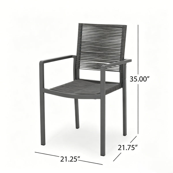 English Elm 7-piece Rust-proof Aluminum Woven Rope Patio Dining Set with Wood-look Rectangular Table N768S700507B