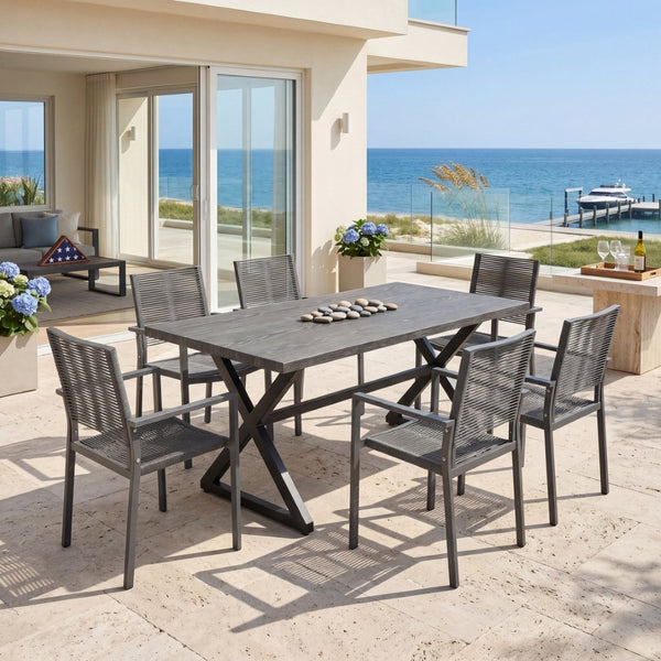 English Elm 7-piece Outdoor Aluminum Woven Rope Patio Dining Set Seats Six with Wood-look Table N768S700507G