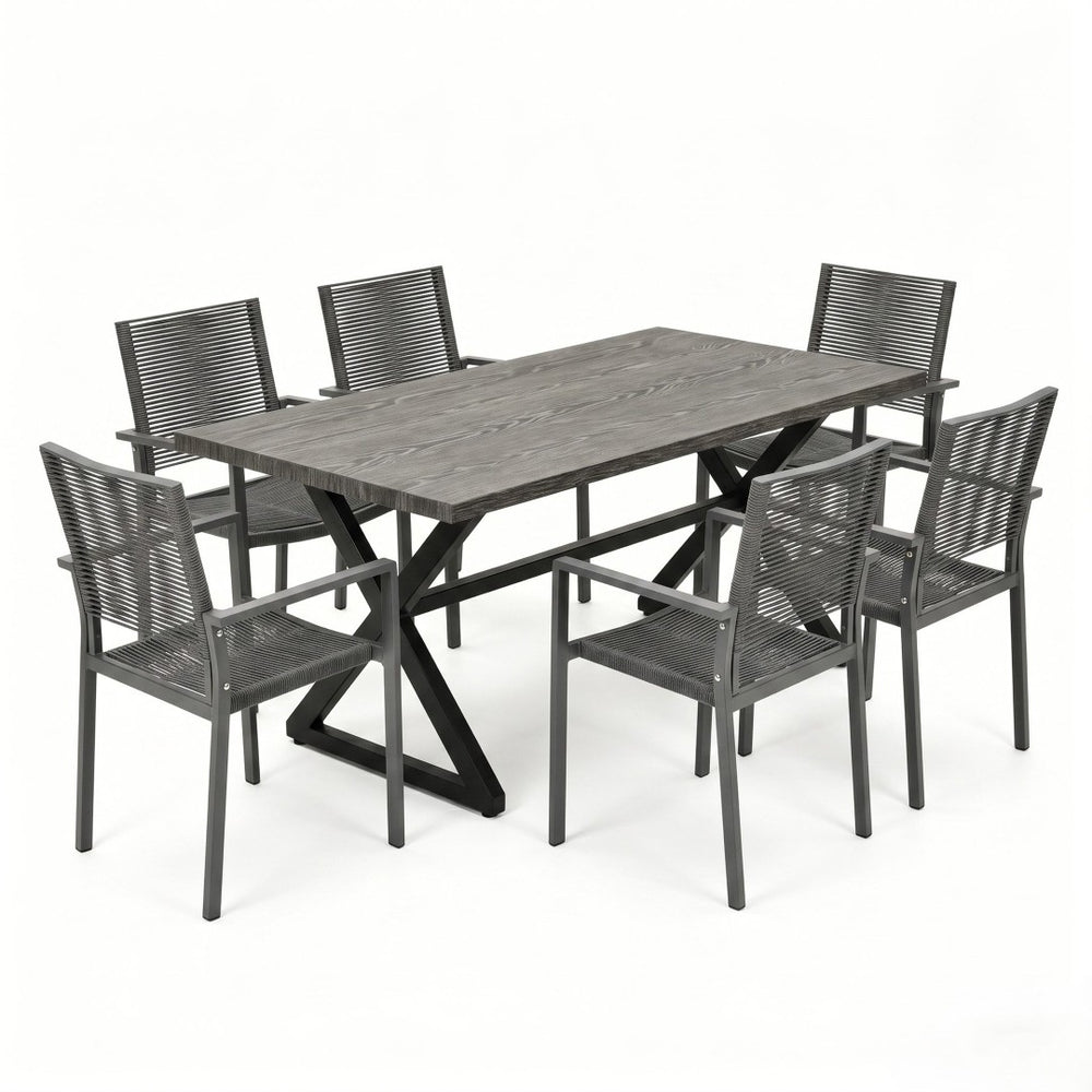 English Elm 7-piece Outdoor Aluminum Woven Rope Patio Dining Set Seats Six with Wood-look Table N768S700507G