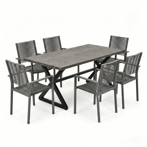 English Elm 7-piece Outdoor Aluminum Woven Rope Patio Dining Set Seats Six with Wood-look Table N768S700507G
