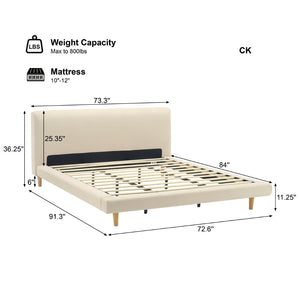 English Elm Beige Upholstered California King Bed with Chunky Headboard and Rubberwood Legs N769CK450727B
