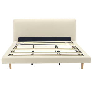 English Elm Beige Upholstered California King Bed with Chunky Headboard and Rubberwood Legs N769CK450727B