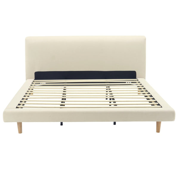 English Elm Beige Upholstered California King Bed with Chunky Headboard and Rubberwood Legs N769CK450727B