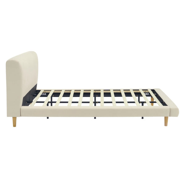 English Elm Beige Upholstered California King Bed with Chunky Headboard and Rubberwood Legs N769CK450727B