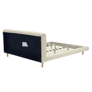 English Elm Beige Upholstered California King Bed with Chunky Headboard and Rubberwood Legs N769CK450727B