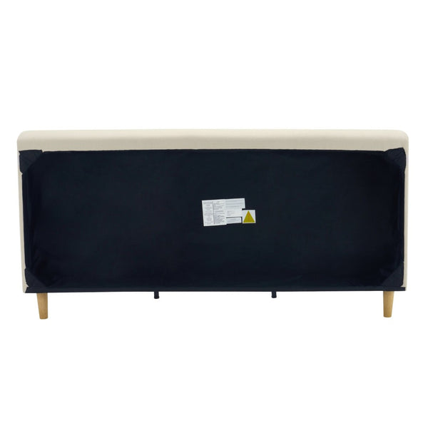 English Elm Beige Upholstered California King Bed with Chunky Headboard and Rubberwood Legs N769CK450727B