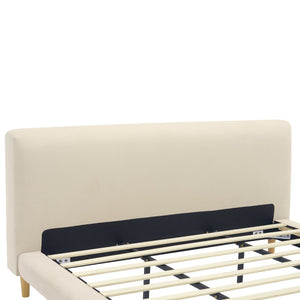 English Elm Beige Upholstered California King Bed with Chunky Headboard and Rubberwood Legs N769CK450727B
