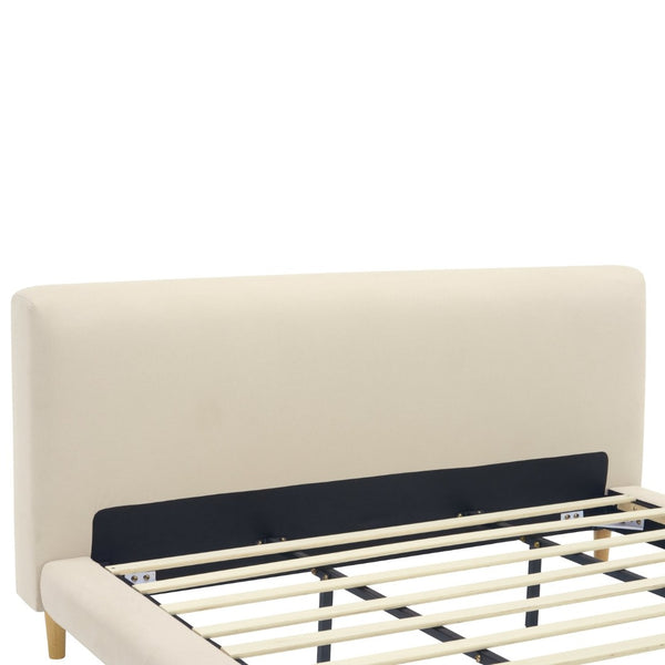 English Elm Beige Upholstered California King Bed with Chunky Headboard and Rubberwood Legs N769CK450727B