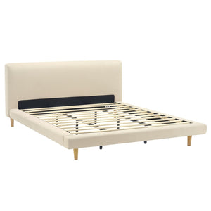 English Elm Beige Upholstered California King Bed with Chunky Headboard and Rubberwood Legs N769CK450727B