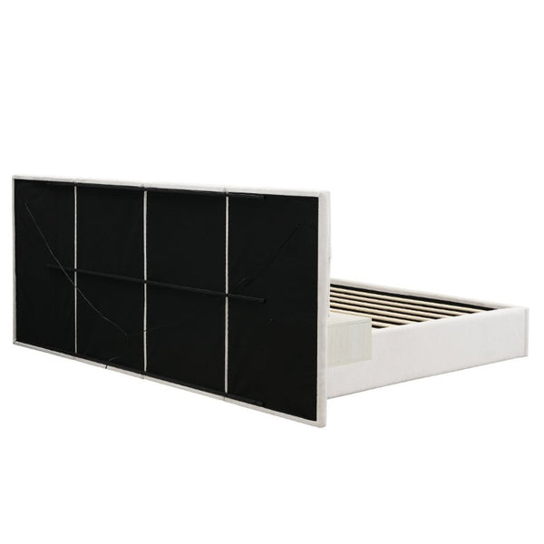 English Elm Soft, Padded King Upholstered Bed with Built-In Reading Lights and Open Shelving N769K343384W