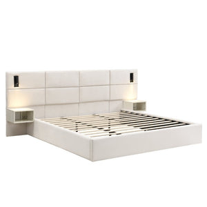 English Elm Soft, Padded King Upholstered Bed with Built-In Reading Lights and Open Shelving N769K343384W