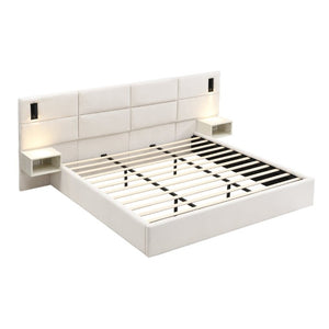 English Elm Soft, Padded King Upholstered Bed with Built-In Reading Lights and Open Shelving N769K343384W