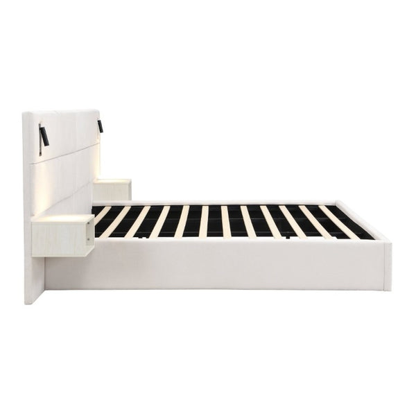 English Elm Soft, Padded King Upholstered Bed with Built-In Reading Lights and Open Shelving N769K343384W