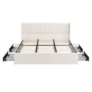 English Elm Large-capacity King Storage Bed Upholstered Headboard Four Drawers Solid Wood Frame N769K385590B