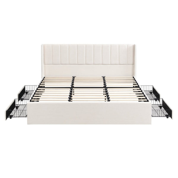 English Elm Large-capacity King Storage Bed Upholstered Headboard Four Drawers Solid Wood Frame N769K385590B