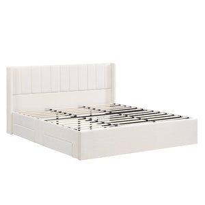 English Elm Large-capacity King Storage Bed Upholstered Headboard Four Drawers Solid Wood Frame N769K385590B