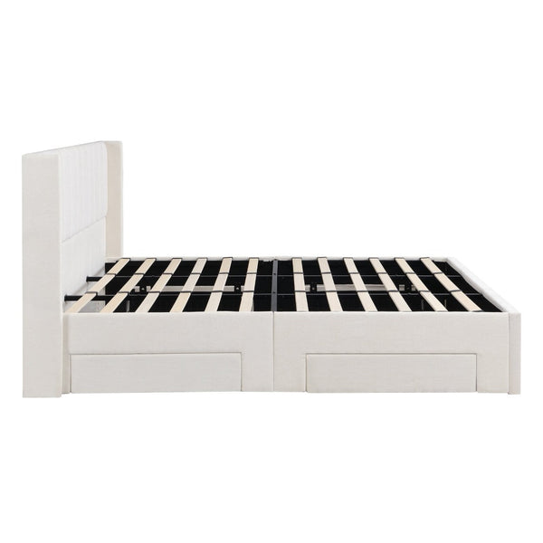 English Elm Large-capacity King Storage Bed Upholstered Headboard Four Drawers Solid Wood Frame N769K385590B