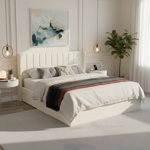 English Elm Large-capacity King Storage Bed Upholstered Headboard Four Drawers Solid Wood Frame N769K385590B