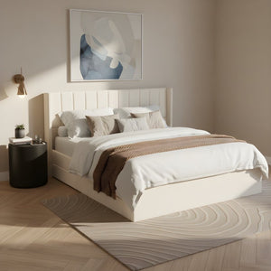 English Elm Large-capacity King Storage Bed Upholstered Headboard Four Drawers Solid Wood Frame N769K385590B
