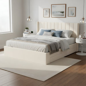 English Elm Large-capacity King Storage Bed Upholstered Headboard Four Drawers Solid Wood Frame N769K385590B