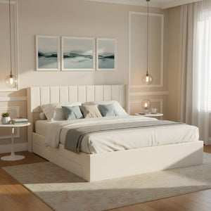 English Elm Large-capacity King Storage Bed Upholstered Headboard Four Drawers Solid Wood Frame N769K385590B