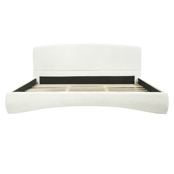 English Elm Curved Boucle King Bed with Arc Headboard and Smart Led Ambient Light Strip N769K386561C