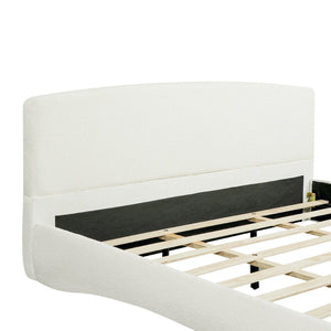 English Elm Curved Boucle King Bed with Arc Headboard and Smart Led Ambient Light Strip N769K386561C