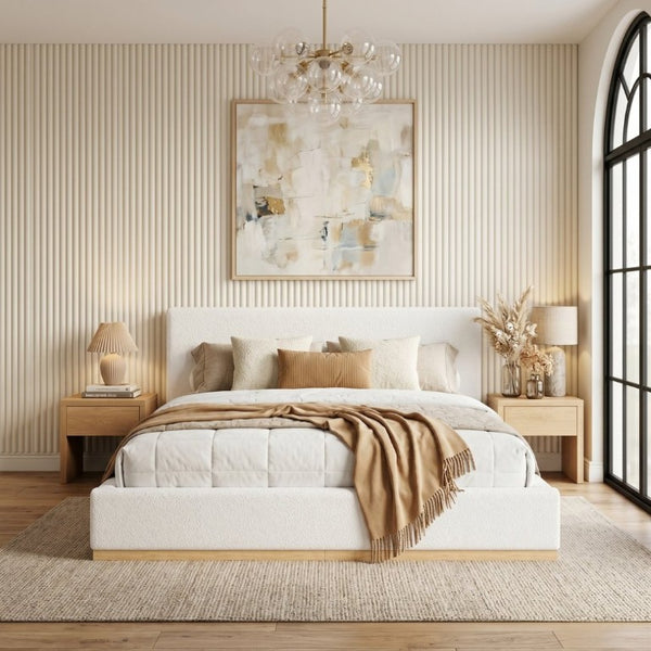 English Elm Elegant Antique Cloth Upholstered King Bed with Solid Wood Grain Base for Modern Bedrooms N769K389558W
