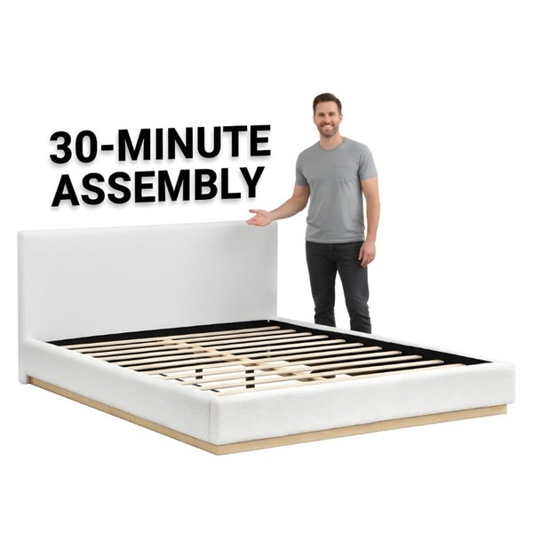 English Elm Elegant Antique Cloth Upholstered King Bed with Solid Wood Grain Base for Modern Bedrooms N769K389558W