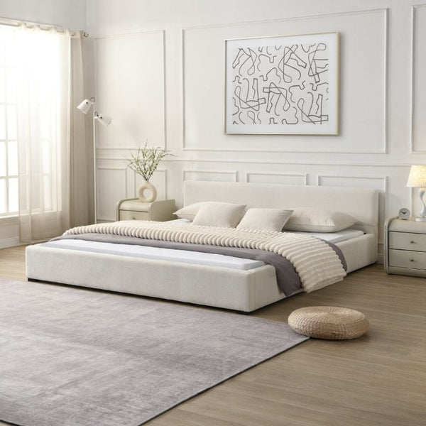 English Elm Elegant Wide Edge Upholstered King Bed Solid Wood Base Low Profile Modern Bedroom N769K396555A