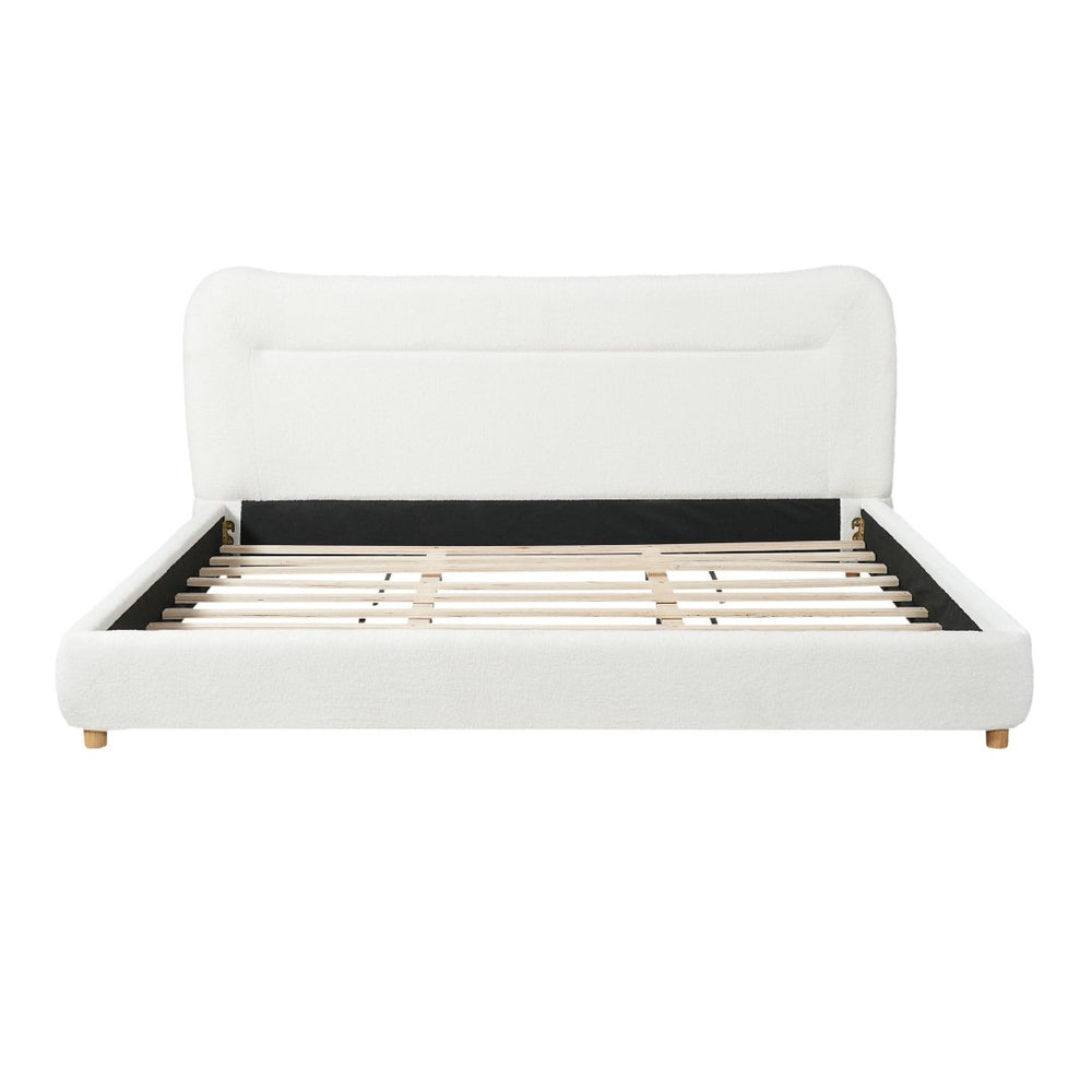 English Elm Minimalist Curved Teddy Fleece King Platform Bed Sculpted Arch Headboard Cream N769K411310C