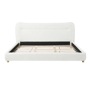 English Elm Minimalist Curved Teddy Fleece King Platform Bed Sculpted Arch Headboard Cream N769K411310C