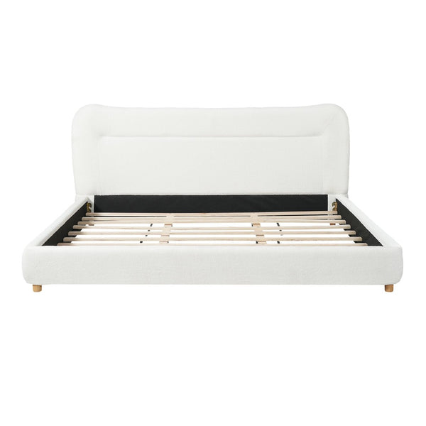 English Elm Minimalist Curved Teddy Fleece King Platform Bed Sculpted Arch Headboard Cream N769K411310C