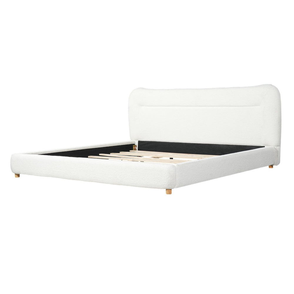 English Elm Minimalist Curved Teddy Fleece King Platform Bed Sculpted Arch Headboard Cream N769K411310C