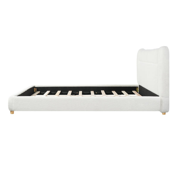English Elm Minimalist Curved Teddy Fleece King Platform Bed Sculpted Arch Headboard Cream N769K411310C